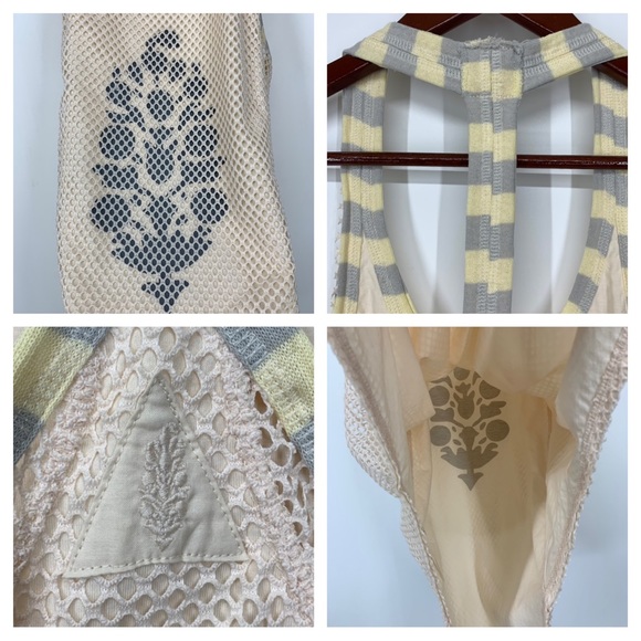 Free People Movement Mesh Layer Cream Yellow Gray T-Back Muscle Tank Top Nwot Sm - Picture 11 of 15